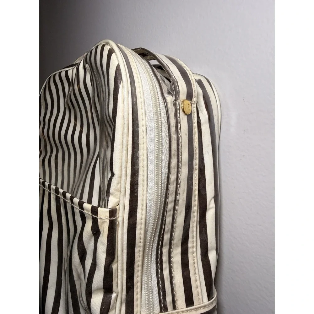 Vintage Henri Bendel Centennial Stripe Large Clear Vinyl‎ Makeup Bag 12 X 9 X 4